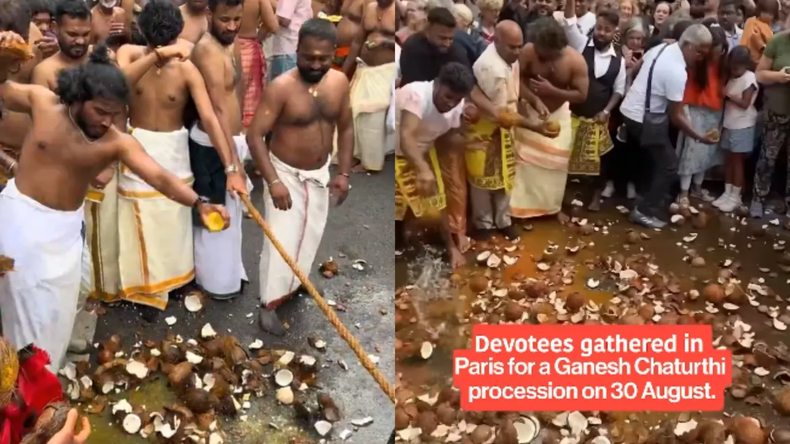 Coconut-breaking ritual at Paris Ganesh procession goes viral, sparks debate