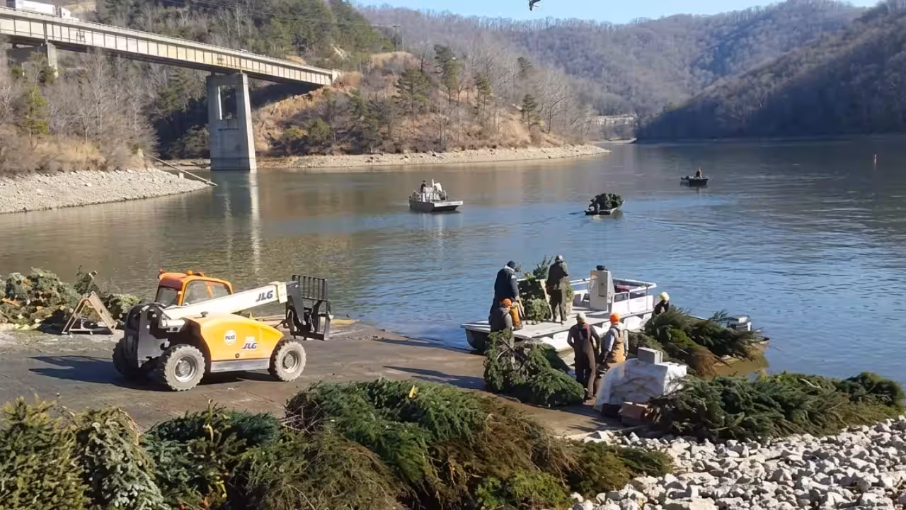 Kentucky sinks 1,700 discarded Christmas trees in lake to shelter fish