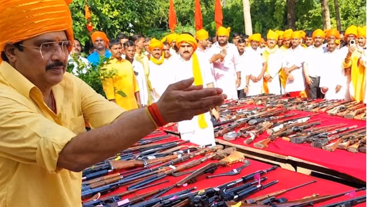 Watch: UP MLA Raja Bhaiyya worships 500+ guns on Dusshera